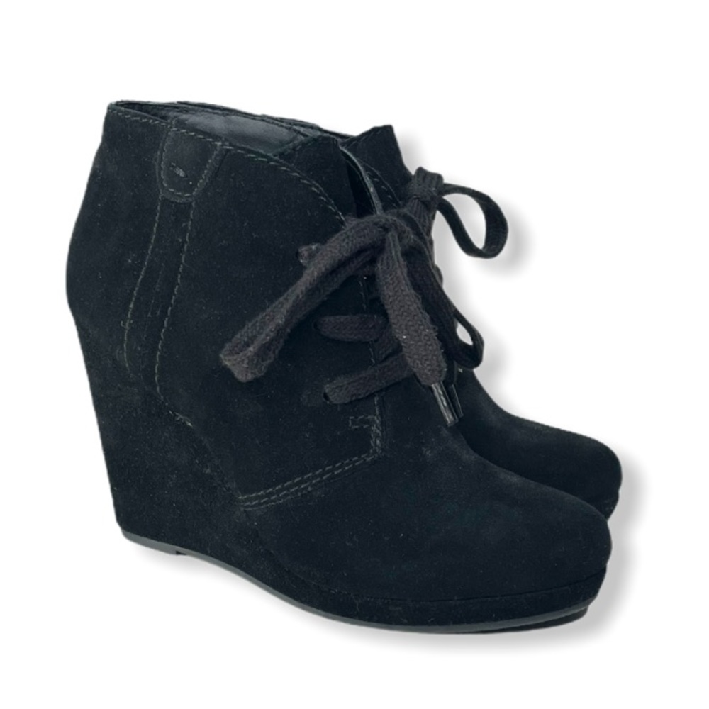 Dolce Vita Black Suede Lace Up Wedge Bootie Size 6.5